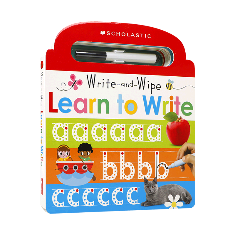 英文原版 Scholastic Early Learners：Write and Wipe: Learn to Write 字母书写可擦写练习册配笔 儿童宝宝英文学习教辅