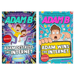 英文原版亚当系列2本Adam B #1: Adam Wins the Internet 赢得互联网 /#2: Adam Destroys the Internet摧毁互联网小说 黑白插图