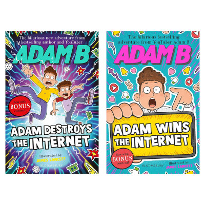 英文原版亚当系列2本Adam B #1: Adam Wins the Internet 赢得互联网 /#2: Adam Destroys the Internet摧毁互联网小说 黑白插图