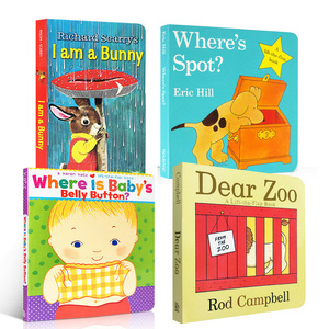 送音频英文原版4册绘本Where's Spot?/i am a bunny/Where Is Baby's Belly Button/dear zoo 0-3岁幼儿启蒙早教纸板翻翻童书