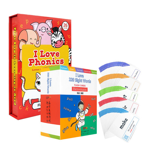 【送音频】ABC字母认知启蒙卡片I Love phonics L1+I love 220 sight words高频词自然拼读 英语单词卡flashcards启蒙游戏闪卡片