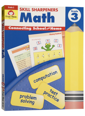 英文原版 Skill Sharpeners Math,Grade 3技能铅笔刀三年级数学练习册 美国加州小学生数学知识辅导平装教辅书 Evan Moor出版进口