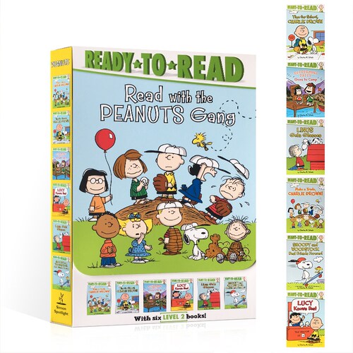 预售英文原版 Ready-to-Read Read with the Peanuts Gang 6册盒装 level 2 史努比漫画便携装 经典复古花生漫画儿童英语分级阅读