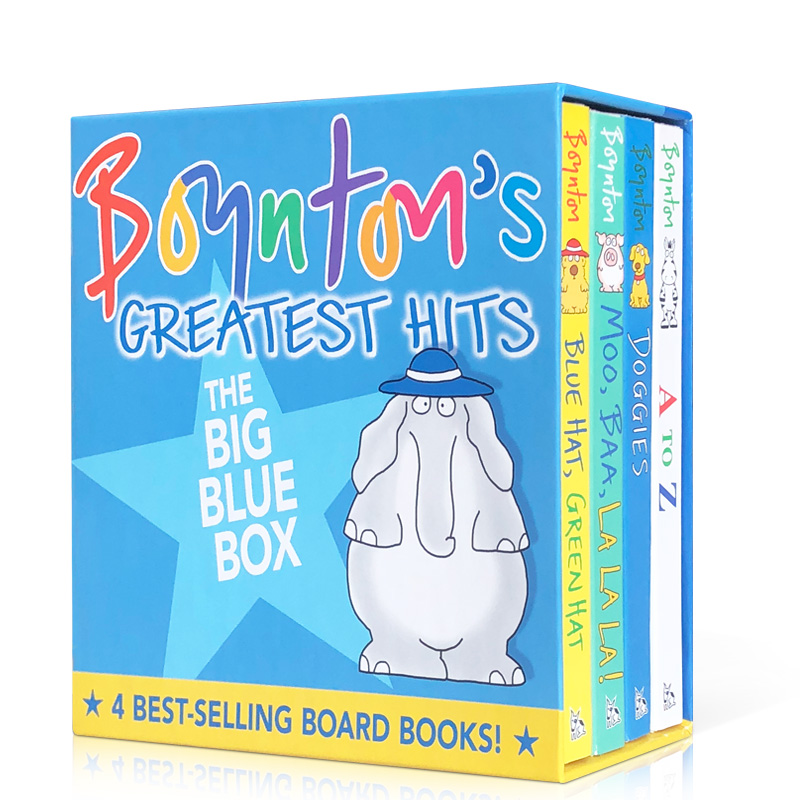 送音频 桑德拉博因顿4册绘本Santra Boynton 's Greatest Hits:Blue  Hat A to Z moo baa la 颜色字母声音动物英文原版纸板书