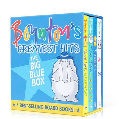 送音频 桑德拉博因顿4册绘本Santra Boynton 's Greatest Hits:Blue  Hat A to Z moo baa la 颜色字母声音动物英文原版纸板书