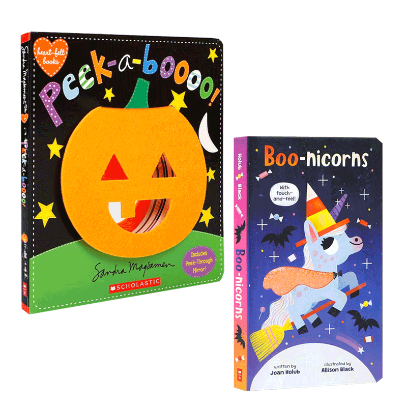 英文原版绘本Boo-nicorns (A Touch-and-Feel Book) / Heart-felt Books: Peek-a-Boooo!  万圣节日神话生物触摸书 系列2本