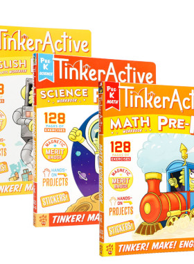 英文原版进口TinkerActive Workbooks: Pre-K系列3本English/Science/Math儿童英语启蒙认知学习教辅练习册帮助孩子提高学习兴趣
