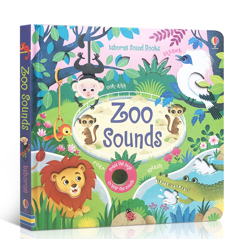 Usborne英文原版Zoo Sounds动物园的声音音乐书睡前亲子共读含轻音乐奇妙触摸发声书低幼儿童英语单词故事启蒙绘本图画0-3-6岁