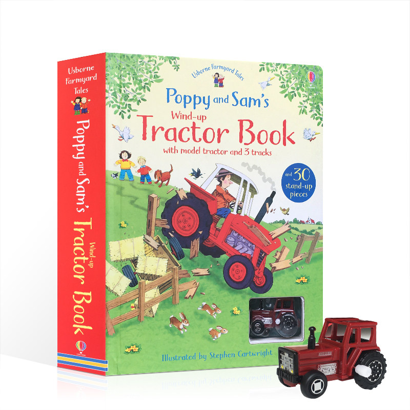 英文原版Poppy and Sam's Wind-Up Tractor 上发条的拖拉机 Usborne 轨道玩具书 大开本纸板 进口正版儿童绘本亲子互动读物