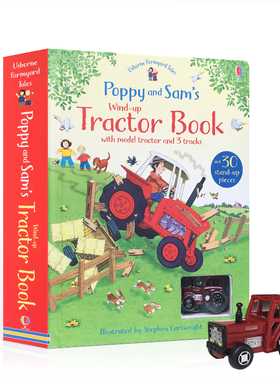 英文原版Poppy and Sam's Wind-Up Tractor 上发条的拖拉机 Usborne 轨道玩具书 大开本纸板 进口正版儿童绘本亲子互动读物