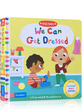 英文原版绘本 We Can Get Dressed Big Steps系列大步向前 我会穿衣服 儿童启蒙早教翻翻操作纸板书 幼儿生活习惯培养 let's