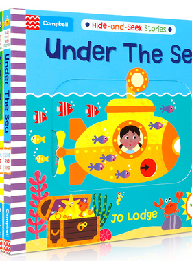 英文原版Hide and Seek Stories躲猫猫的故事4本At the zoo On the Farm Under the Sea绘本手眼协调2-6岁儿童宝宝启蒙抽拉机关书