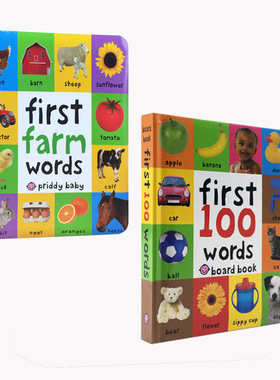 英文原版 2册合售 Priddybaby: First 100 Words/First Farm Words 初级单词入门图解纸板书 图解字词典1-3岁宝宝启蒙单词