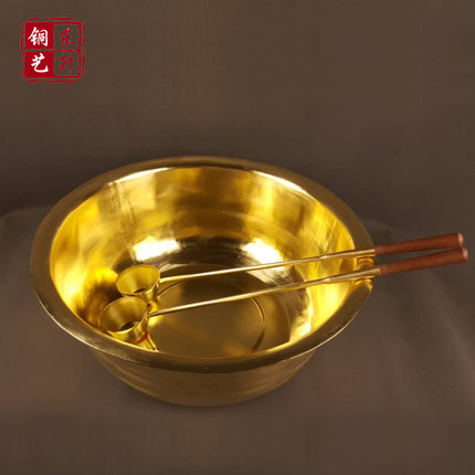 特大特加深厚手工黄铜加厚纯盆 铜盆 浴佛盆黄铜特大号沐佛盆定制