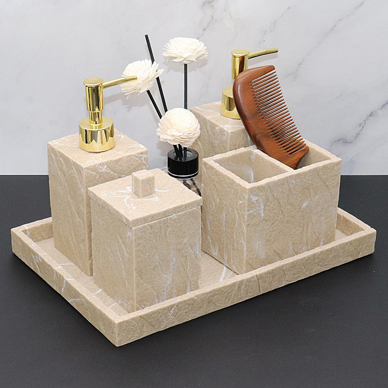 浴室套件洗手液瓶子套装酒店样板房摆件木梳架卫浴托盘抽纸盒套装