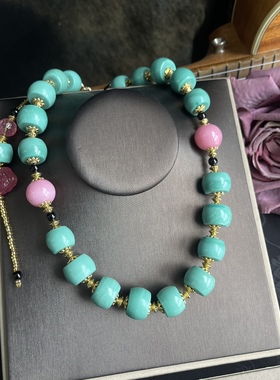 中古猫眼彩色磨砂项链哑光多巴胺