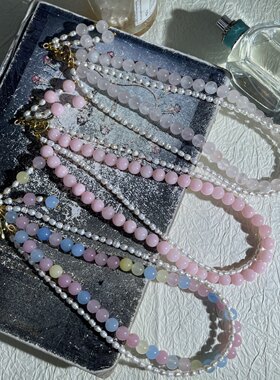 中古双层天某然石珍珠甜美项链