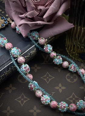 中古Vintage复古时尚精致甜美老料琉璃穆拉诺珠子双层项链