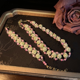 vintage宫廷复古风百搭手工编织穆拉诺项链搭配手链套装