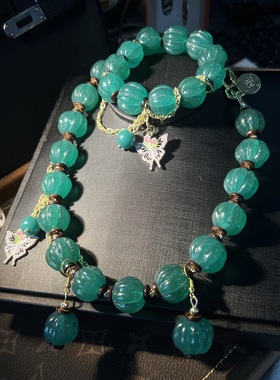 中古Vintage 经典简约款式楠瓜大尺寸琉璃珠材质项链手链耳环套装