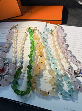 中古vintage 时尚百搭款设计款多色水晶原石拼淡水项链