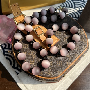 中古Vintage复古风百搭款拒马河藕粉色猫眼琉璃短款项链手链