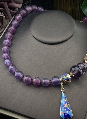 中古Vintage 简约时尚复古老琉璃珠子配小葫芦搭配水滴形坠饰项链