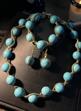 中古Vintage 经典大气个性款式绿松石材质项链手链耳环套装