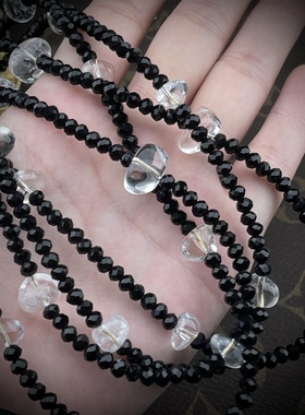 中古Vintage简约时尚个性气质小众水晶不规则长款黑色项链