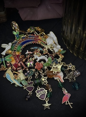 中古Vintage复古时尚气质绚丽彩虹围绕灵动动物造型坠饰