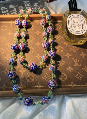 中古Vintage复古时尚大气穆拉诺大直径花朵琉璃珠子双层项链