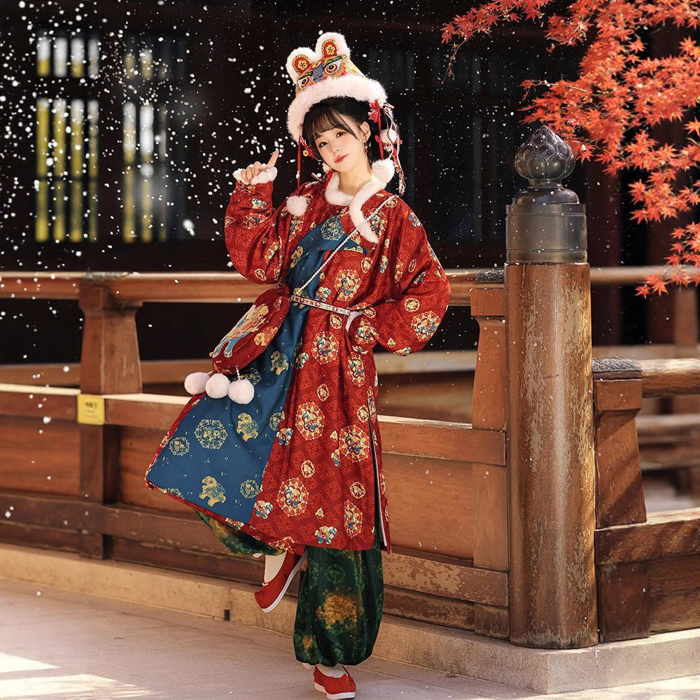 原创唐制汉服女2026新款圆领袍刺绣灯笼裤复原风冬季加绒拜年古装,女装/女士精品,汉服套装,淘宝优惠券,粉丝福利购,淘宝优惠卷