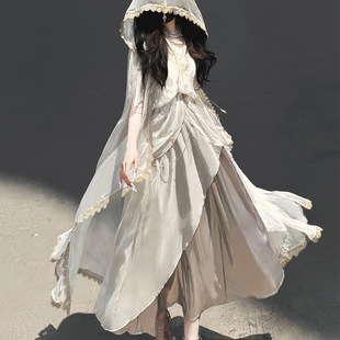 倚梦阁原创设计审判天使汉服女中国风汉元素外衣斗篷连衣裙套装