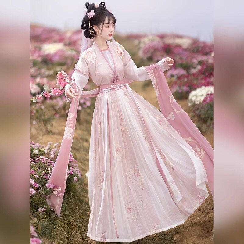 原创2026新款簪花蝶衣汉服套装