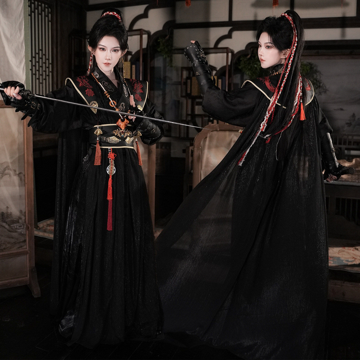 魏晋风武侠汉服交领齐腰套装帅气