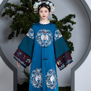 原创清汉女装重工刺绣对襟长衫满族吉服贵妃装旗装古装非汉服套装