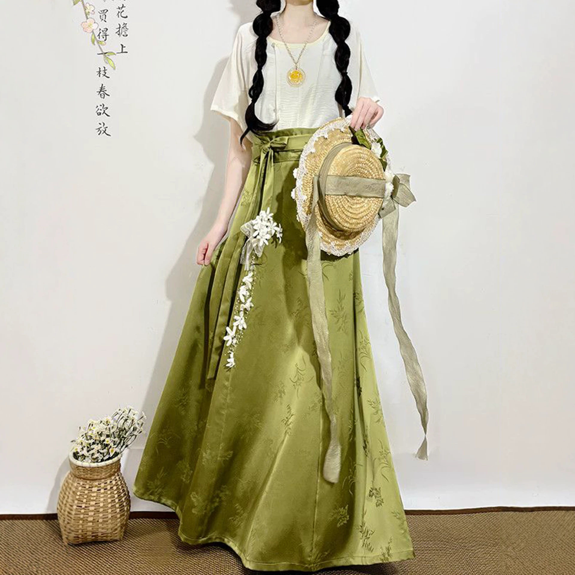 原创唐制坦领汉服女夏季薄款套装