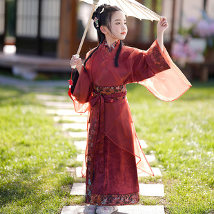 原创儿童战国袍改良日常可穿汉服夏季古装复原款直裾袍女童魏晋风