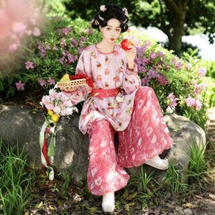 原创唐制绣花短款圆领袍汉服灯笼裤套装2026新款日常夏季盛唐套装