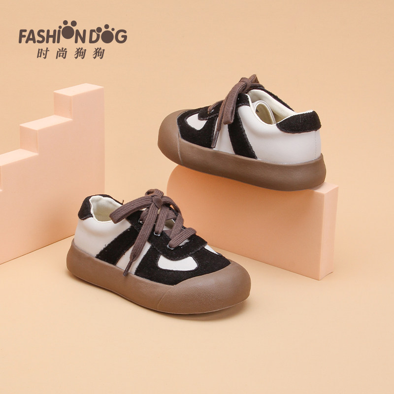 时尚狗狗童鞋休闲单鞋春秋新款2025时尚复古男女童魔术贴儿童板鞋