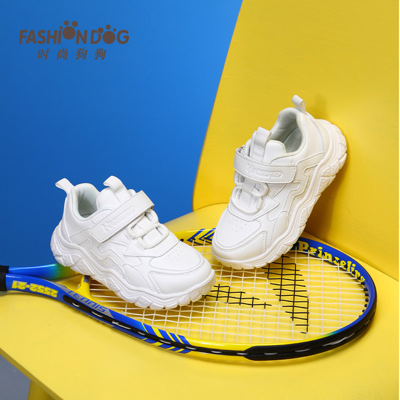 时尚狗狗童鞋中大童男童舒适秋冬季魔术贴儿童运动鞋女童小白鞋