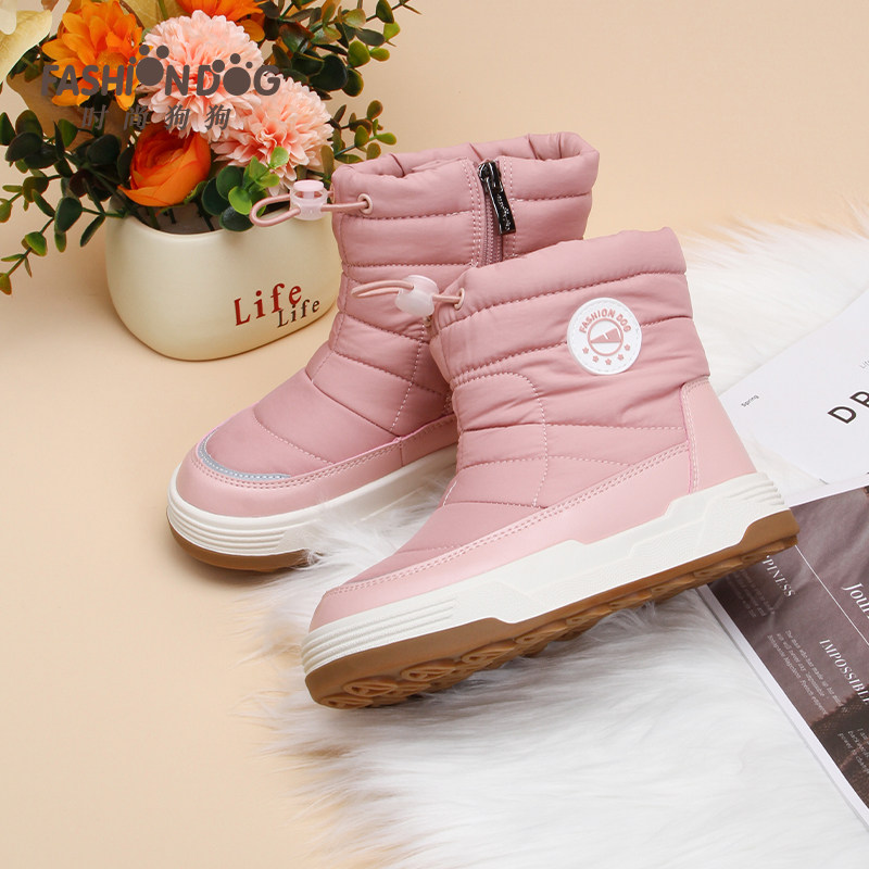 时尚狗狗童鞋雪地靴加绒加厚短靴男女童冬季东北棉鞋防寒保暖棉靴