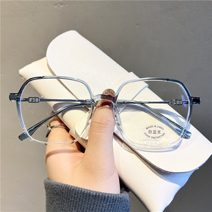 抖音爆款多边形可配度数大框眼镜框大脸显瘦素颜透明防蓝光平光镜