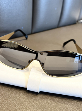 欧美金属机车风金属连体式发箍墨镜女方圆脸显瘦高级感太阳眼镜男