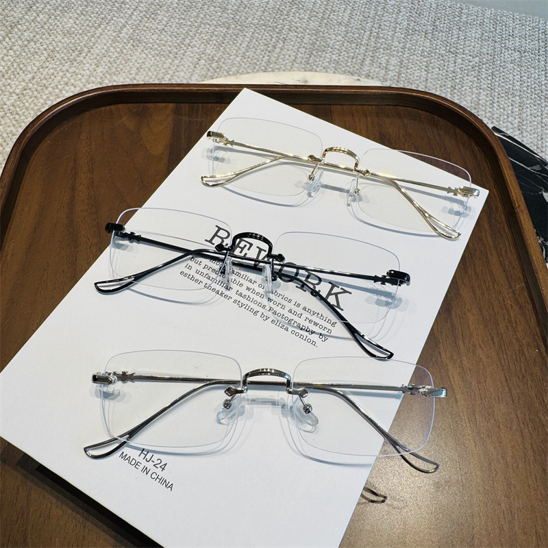 银色无框直井怜同款平光眼镜