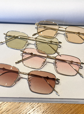 韩版时髦墨镜斯文金丝框浅茶镜片2024辣妹学院风防紫外线太阳镜女