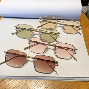 韩版时髦墨镜斯文金丝框浅茶镜片2024辣妹学院风防紫外线太阳镜女