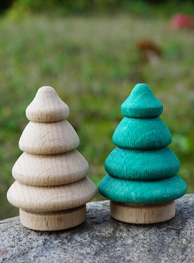 彩绘松树圣诞树木头人原木 DIY创意彩绘涂鸦摆件Wooden Peg Dolls