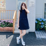 韩系格子无袖圆领连衣裙女2025夏季新款ins风减龄显瘦小个子a字裙，女装连衣裙，2C172