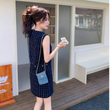 韩系格子无袖圆领连衣裙女2025夏季新款ins风减龄显瘦小个子a字裙，女装连衣裙，2C172